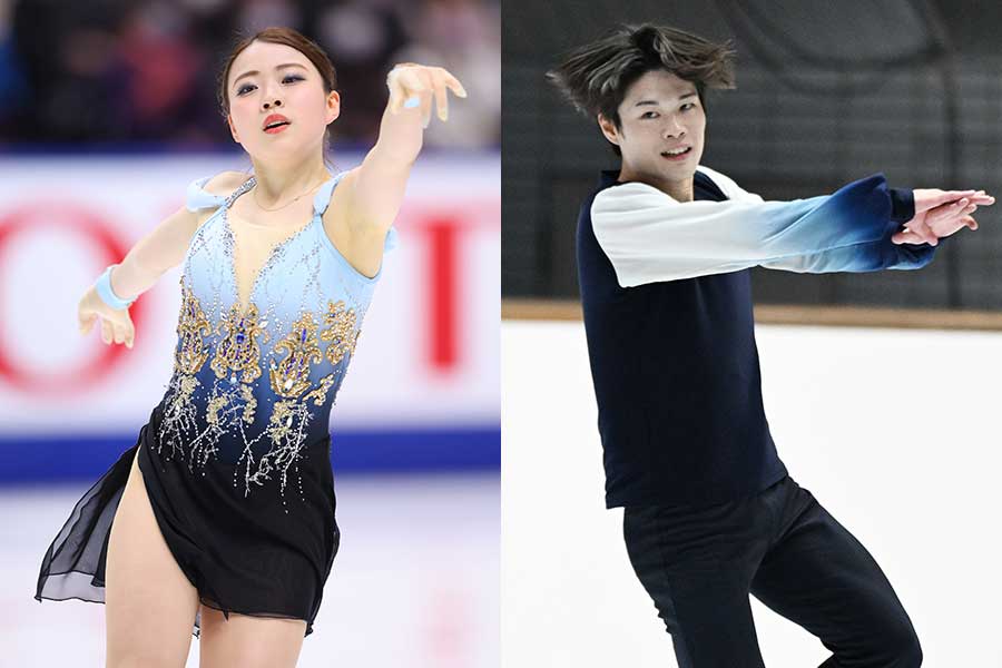 紀平梨花（左）と西山真瑚【写真：長田洋平、松尾/アフロスポーツ】