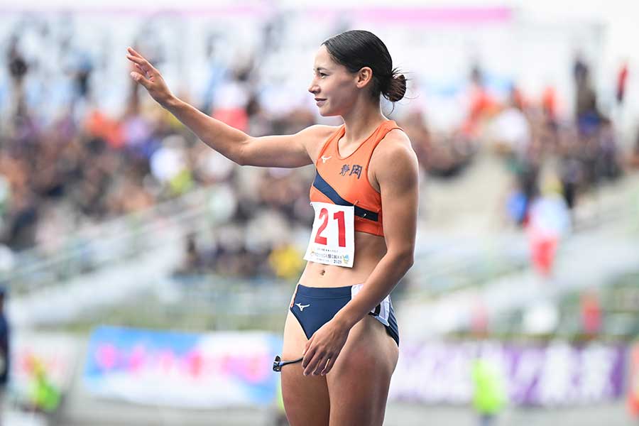 国スポの成年女子300メートル予選に出場した青木アリエ【写真:中戸川知世】