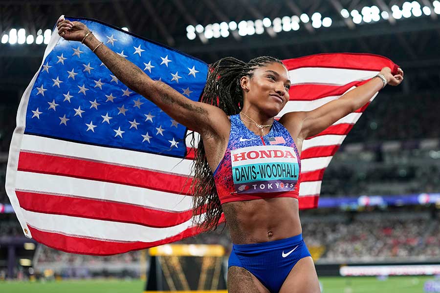 女子走り幅跳びで金メダルを獲得したタラ・デービス＝ウッドホール【写真：AP/アフロ】