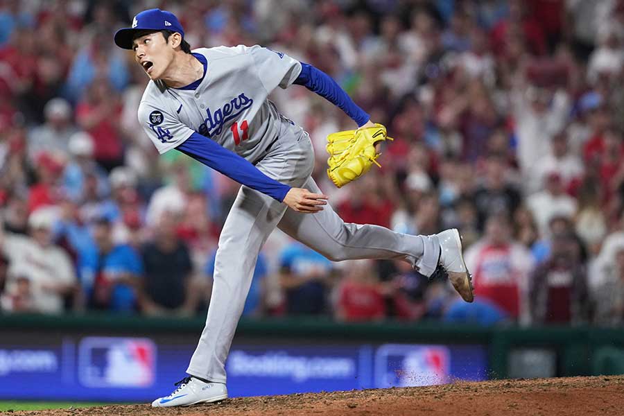 フィリーズ戦で9回に登板したドジャースの佐々木朗希【写真：AP/アフロ】