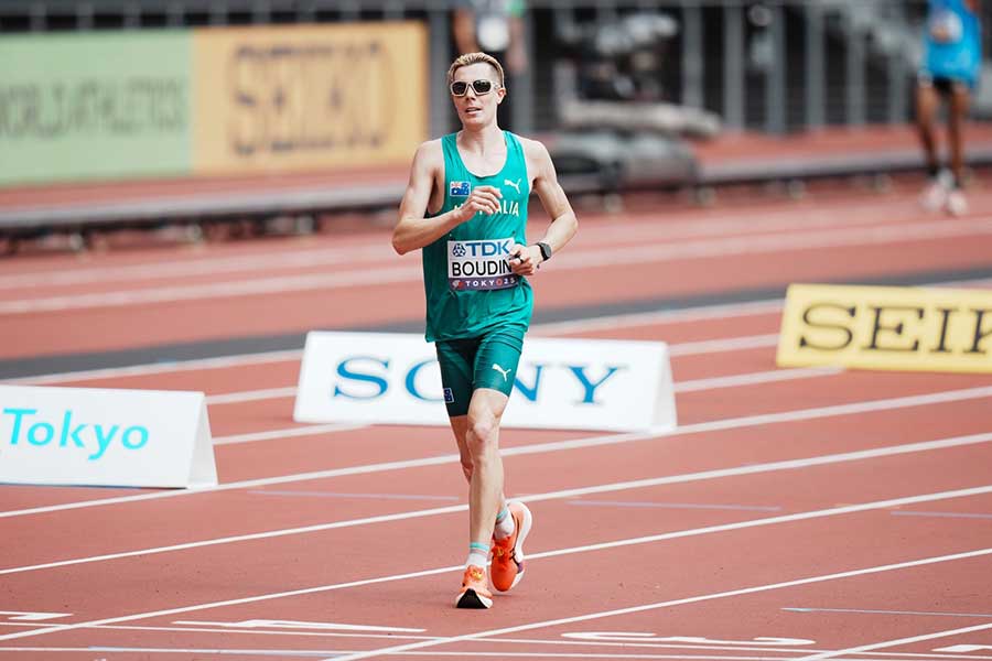 世界選手権東京大会、男子マラソンを57位でゴールしたリアム・ボウディン【写真：中戸川知世】