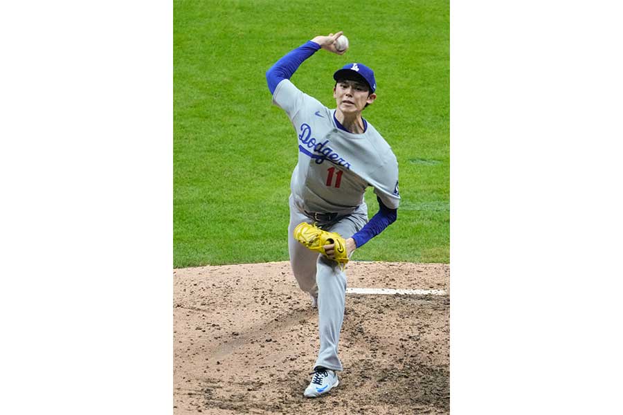 ブルワーズ戦、9回に登板したドジャースの佐々木朗希【写真：ロイター】