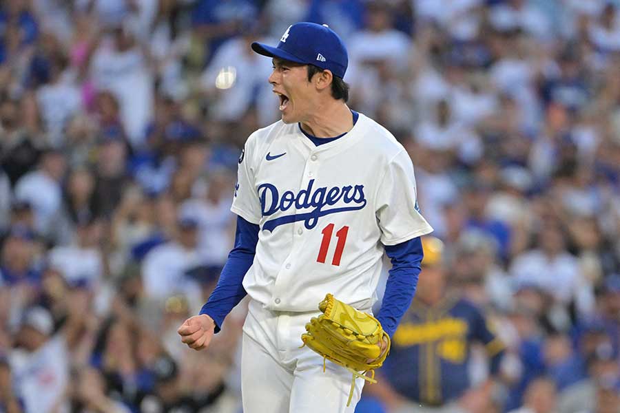 ブルワーズ戦に登板したドジャースの佐々木朗希【写真:ロイター】