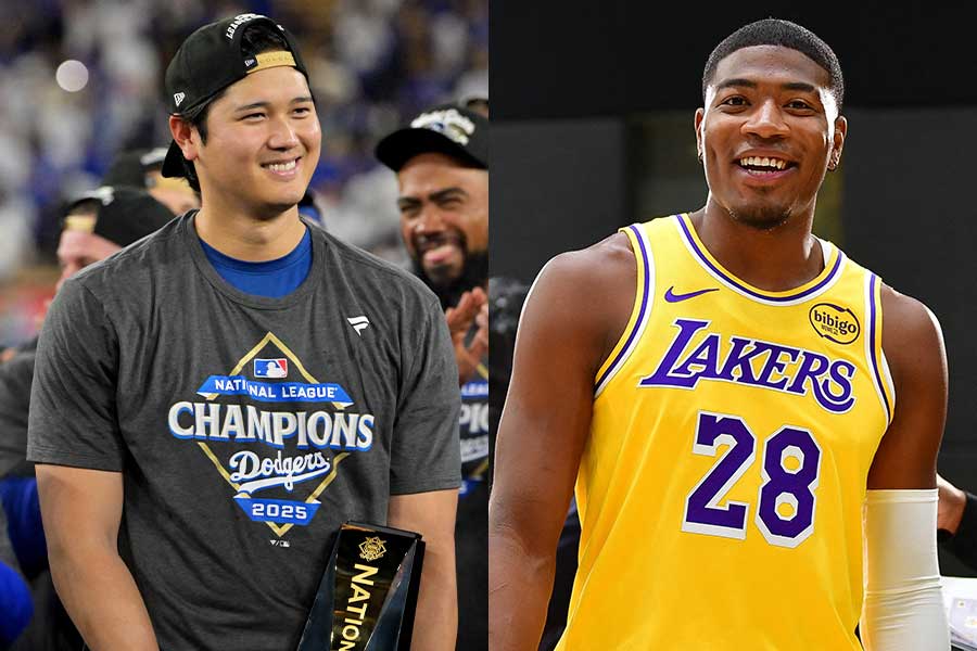 大谷翔平（左）の歴史的活躍を八村塁も絶賛【写真：ロイター】