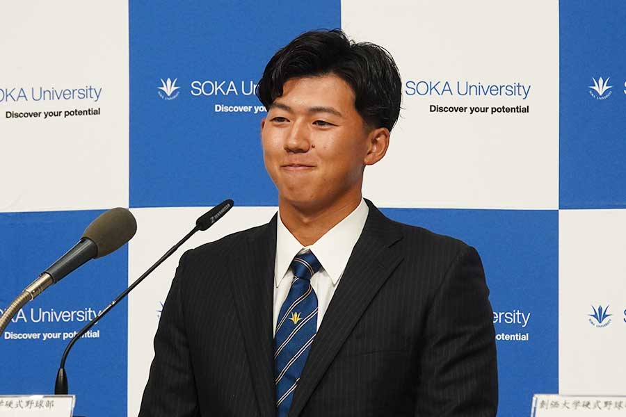 阪神に1位指名された創価大の立石正広【写真：橋本啓】