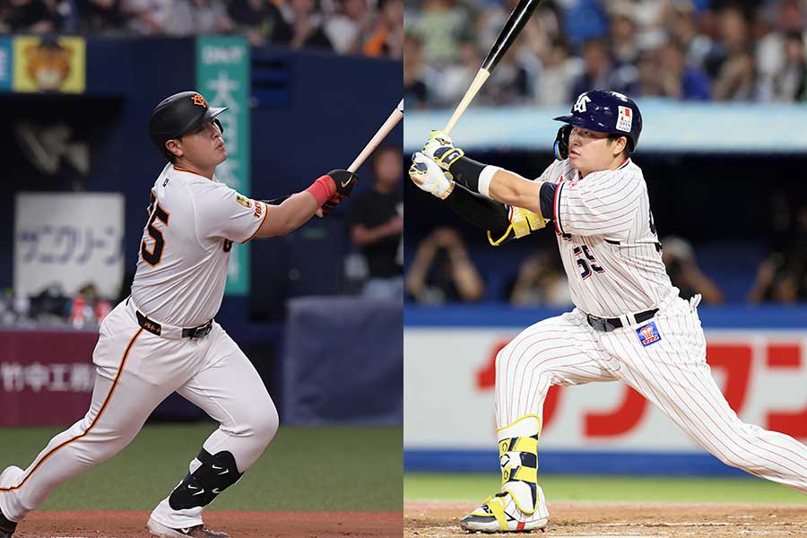 岡本和真（左）と村上宗隆【写真：産経新聞社】