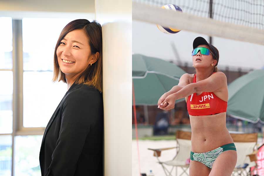 OLから転身し、未経験でビーチバレーの世界に飛び込んだ関口希望【写真:中戸川知世(左)、本人提供】