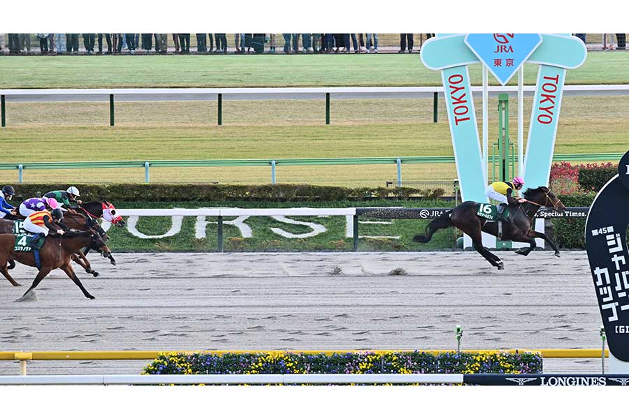 武蔵野S、猛追するコスタノヴァ(左下)と1着でゴールしたルクソールカフェ(右)【写真:産経新聞社】