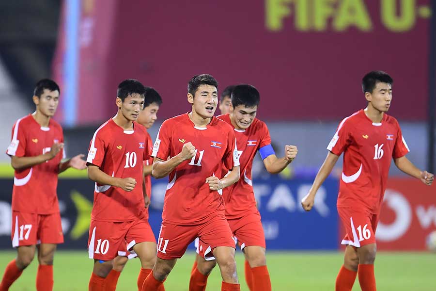 サッカーU-17日本代表と対戦した北朝鮮【写真:MEXSPORT/アフロ】