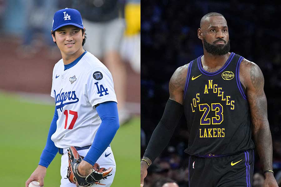 大谷翔平とレブロン・ジェームズ(右)【写真:ロイター】