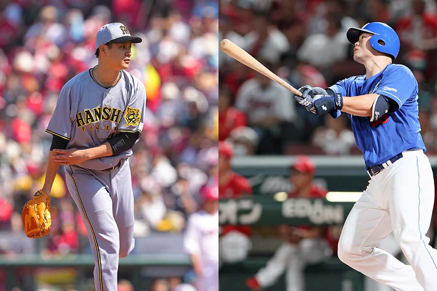 阪神の大竹耕太郎（左）と中日の細川成也【写真：産経新聞社】