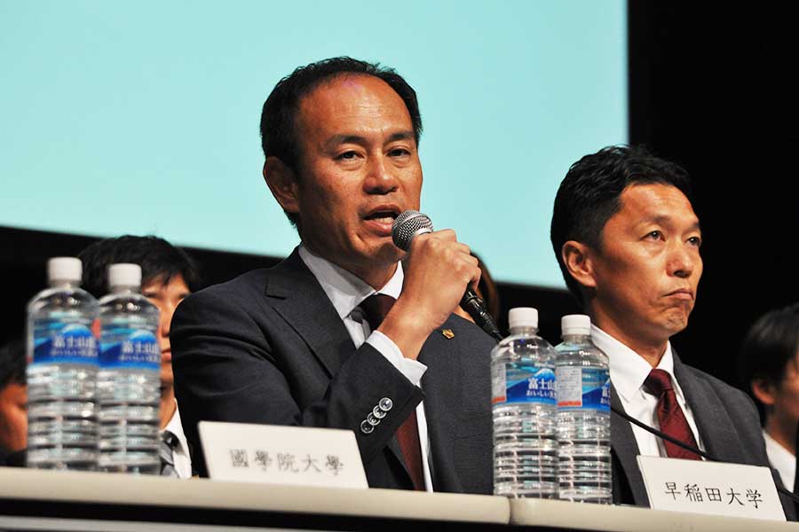 早大の花田勝彦監督【写真:山野邊佳穂】