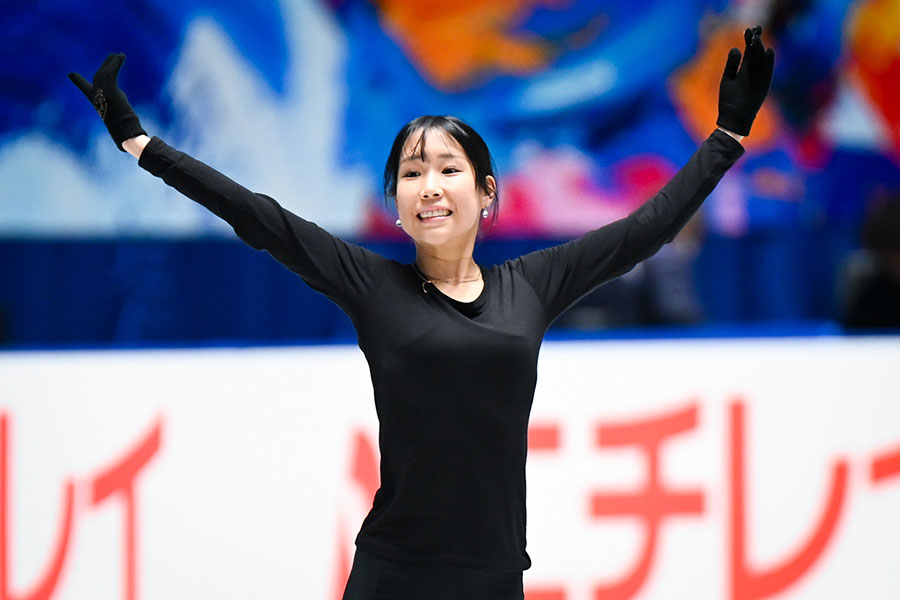 全日本選手権で公式練習を行った三原舞依【写真：中戸川知世】