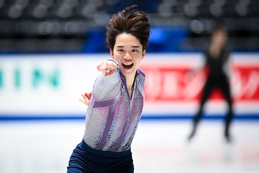 全日本選手権で公式練習を行った友野一希【写真：中戸川知世】