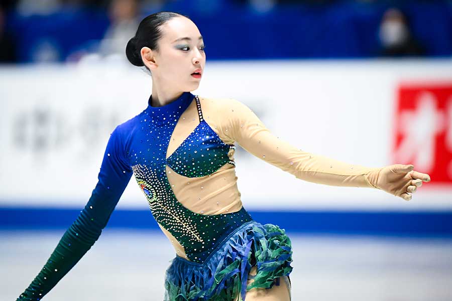 女子ショートプログラムでハイスコアをマークした岡万佑子【写真：中戸川知世】