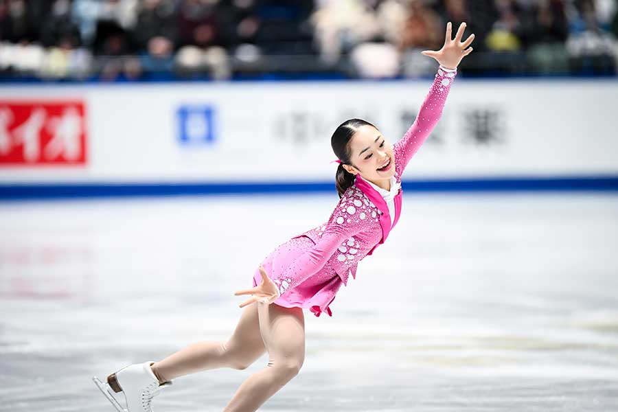 女子ショートプログラムで圧巻の演技を見せた島田麻央【写真:中戸川知世】