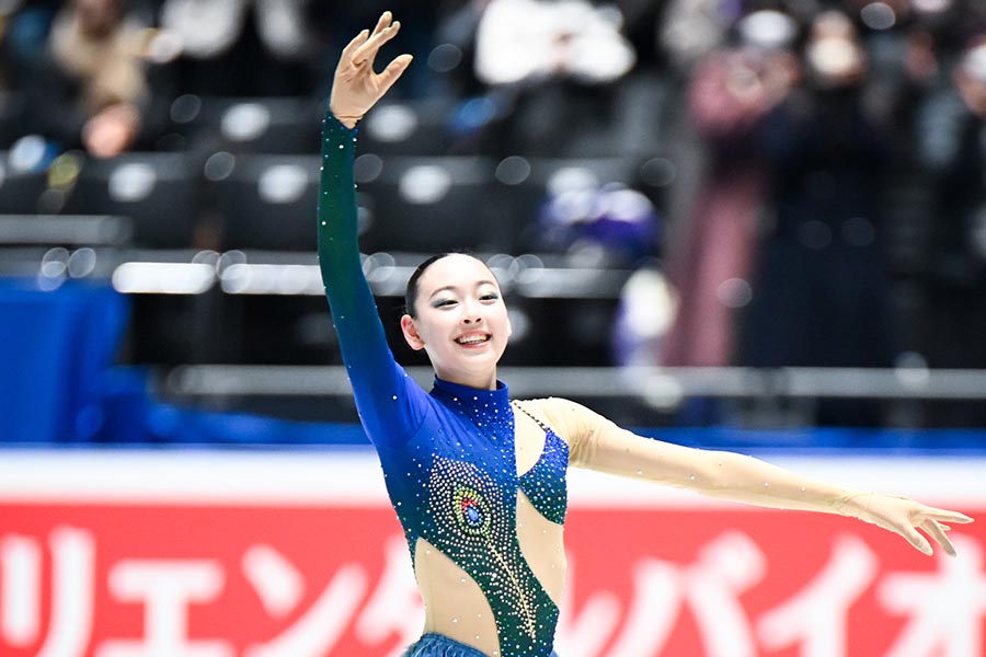 女子ショートプログラムで高得点をマークした岡万佑子【写真：中戸川知世】