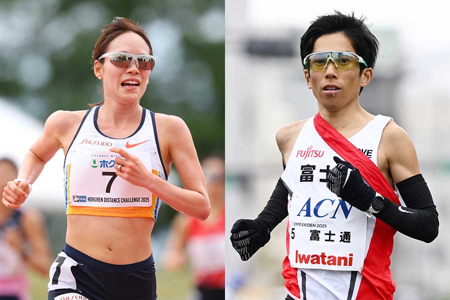 一山麻緒と鈴木健吾(右)【写真:YUTAKA/アフロスポーツ・松尾/アフロスポーツ】