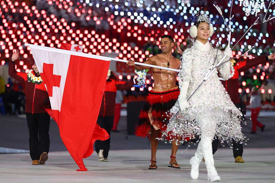 18年平昌五輪の開会式で話題を呼んだトンガのピタ・タウファトファ【写真：USA TODAY Sports／ロイター／アフロ】