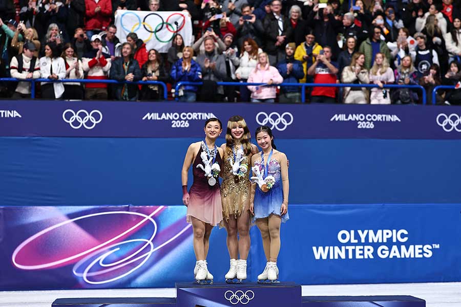フィギュア女子の表彰式の様子【写真：ロイター】