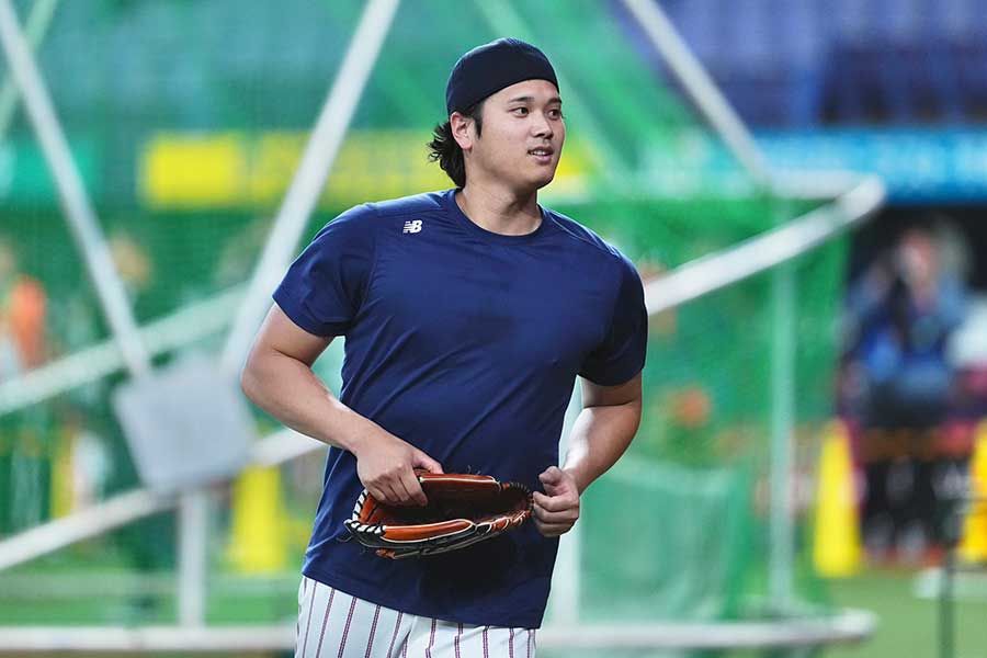 京セラドームで練習を行った大谷翔平【写真:小林靖】