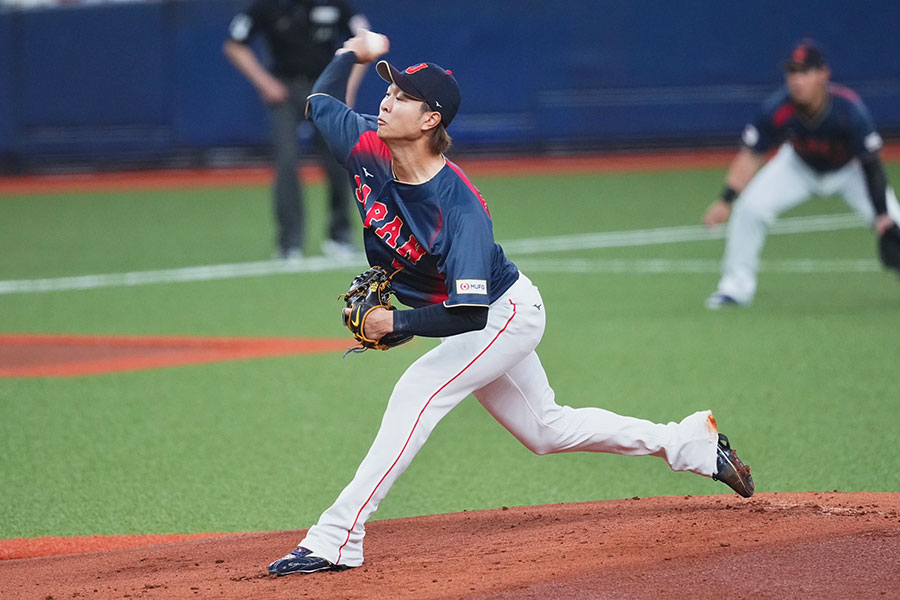 阪神との強化試合に登板したWBC日本代表・高橋宏斗【写真:小林靖】