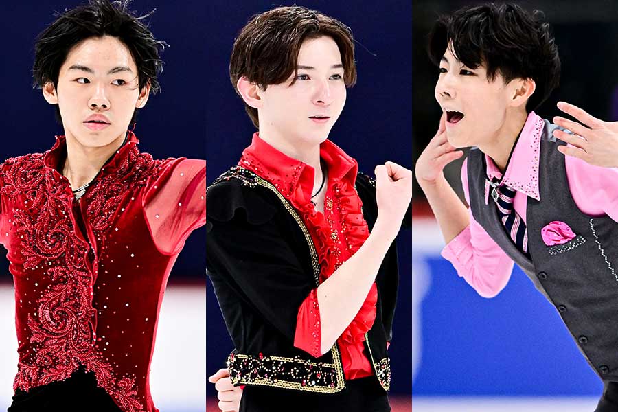 世界ジュニア選手権に出場した蛯原大弥、中田璃士、西野太翔（左から）【写真：Raniero Corbelletti/アフロ】