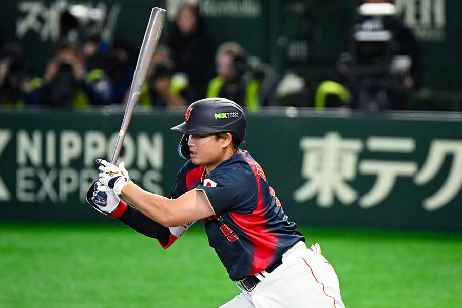 台湾戦に出場した村上宗隆【写真：中戸川知世】