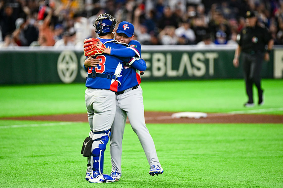 今大会初勝利を挙げたWBC台湾代表【写真：中戸川知世】