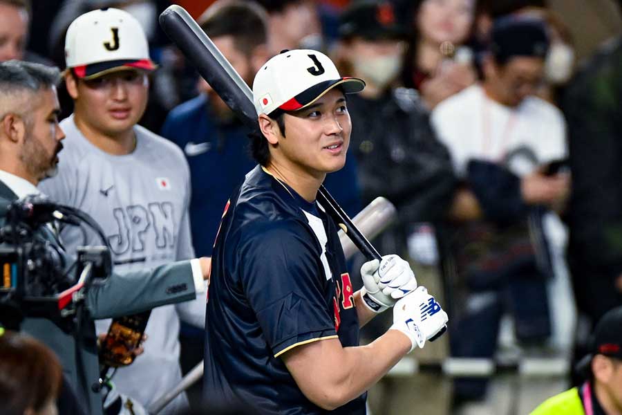 韓国戦前、フリー打撃に登場した侍ジャパンの大谷翔平【写真：中戸川知世】