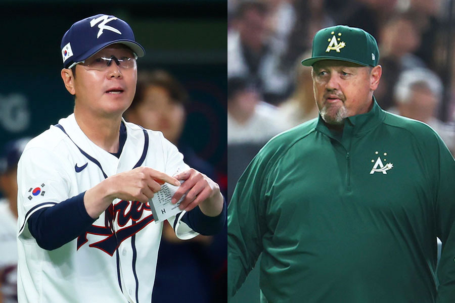 韓国のリュ・ジヒョン監督（左）と豪州のデーブ・ニルソン監督【写真： 加治屋友輝】