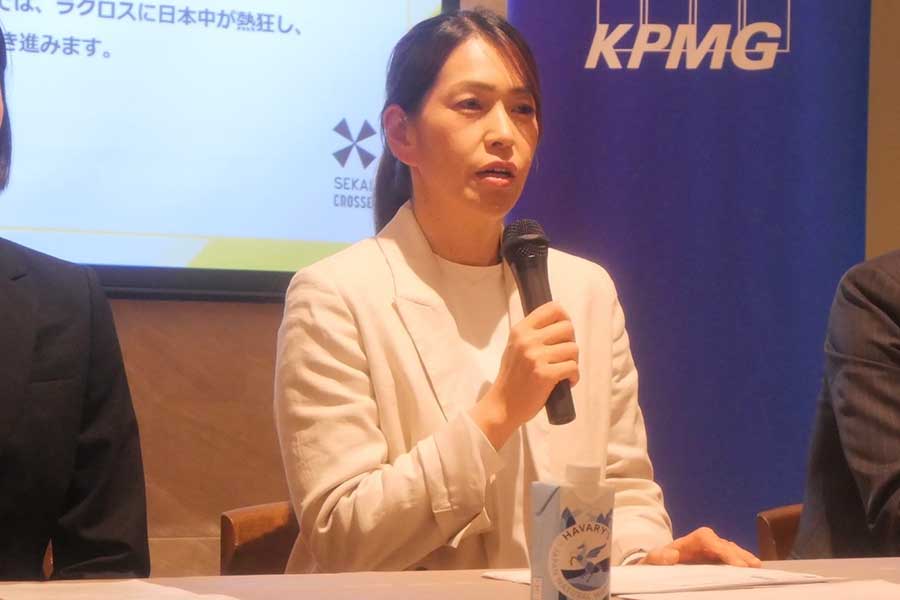 「KPMG SEKAI CROSSE2026」記者会見で大会への思いを語る山田幸代大会代表【写真：編集部】