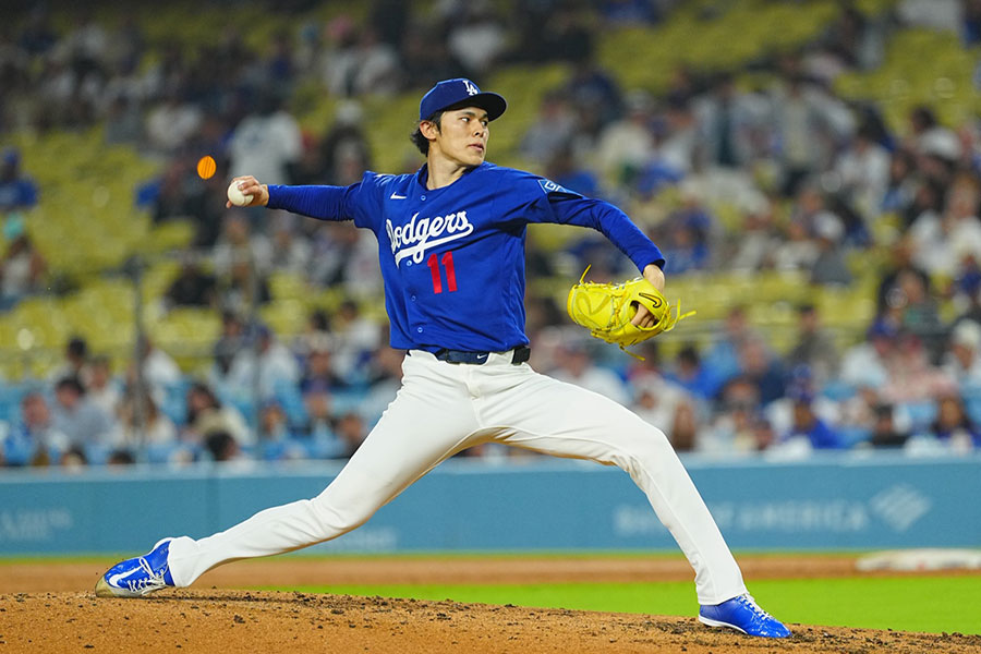 エンゼルスとのオープン戦で先発したドジャースの佐々木朗希【写真：荒川祐史】