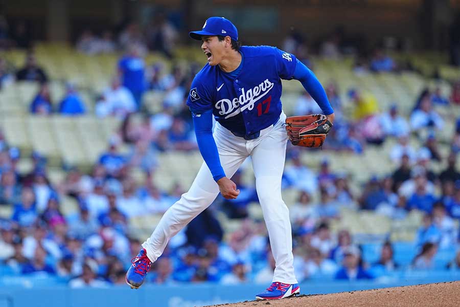 エンゼルスとのオープン戦で先発登板したドジャースの大谷翔平【写真：荒川祐史】