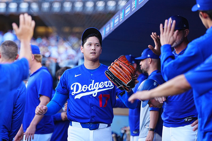 エンゼルス戦に先発出場したドジャースの大谷翔平【写真：荒川祐史】