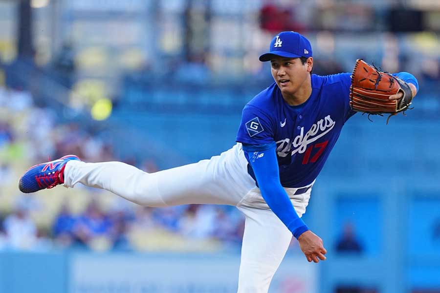 エンゼルスとのオープン戦で先発登板したドジャースの大谷翔平【写真：荒川祐史】