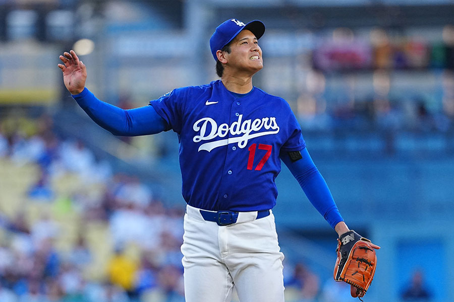 エンゼルス戦に先発出場したドジャースの大谷翔平【写真：荒川祐史】
