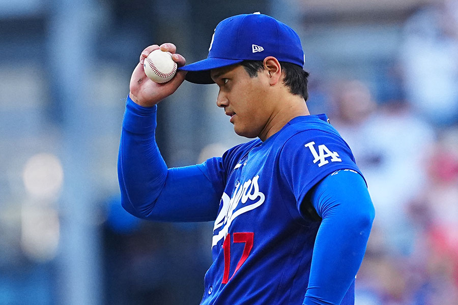 エンゼルス戦に先発出場したドジャースの大谷翔平【写真：荒川祐史】