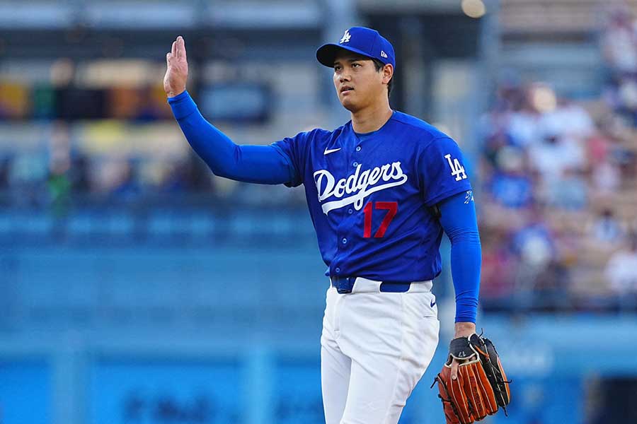エンゼルスとのオープン戦で先発登板したドジャースの大谷翔平【写真：荒川祐史】