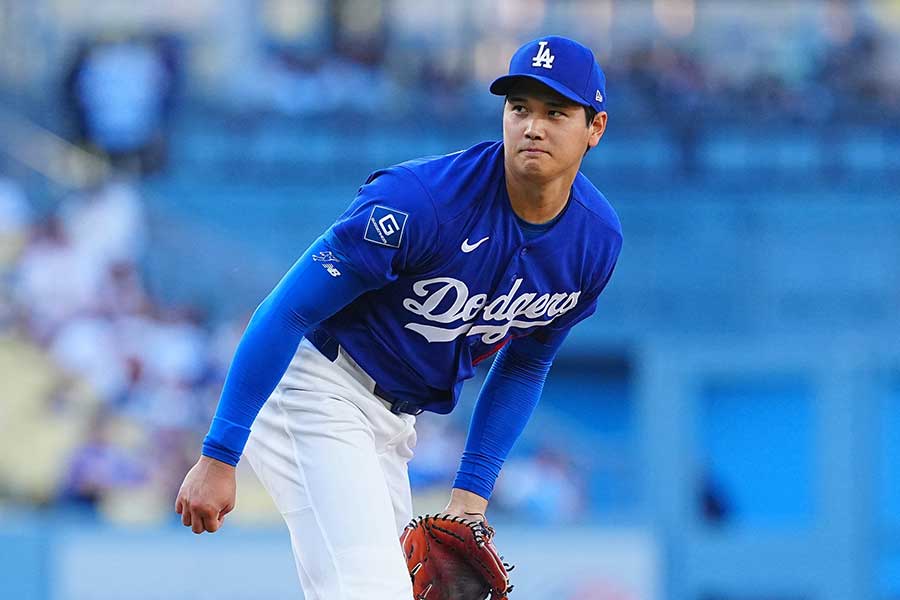 エンゼルスとのオープン戦で先発登板したドジャースの大谷翔平【写真：荒川祐史】