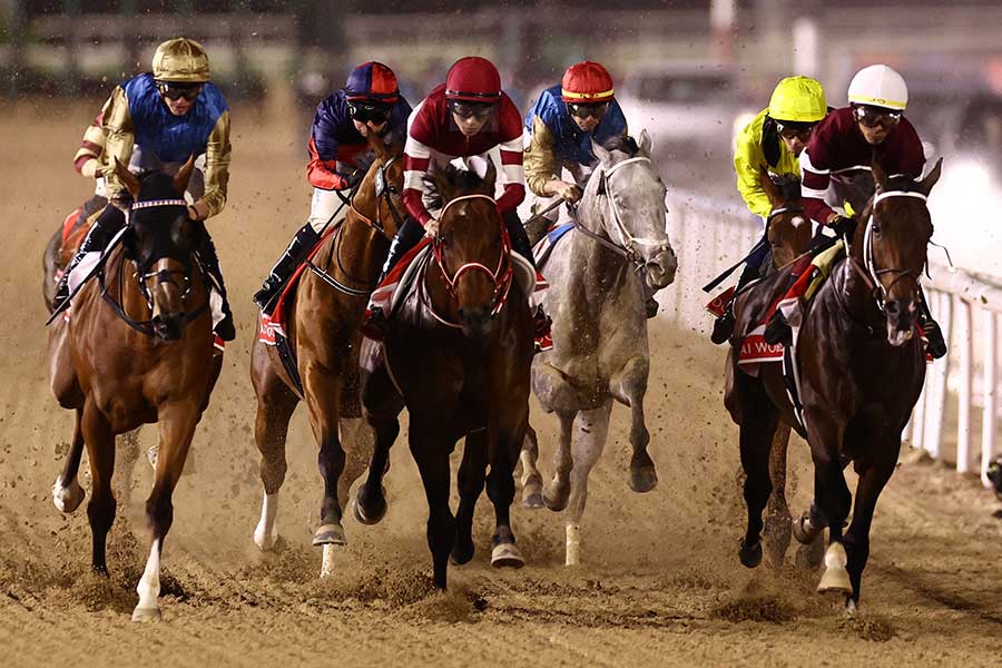 ドバイワールドカップ、2着に敗れたフォーエバーヤング（中央）【写真：ロイター】