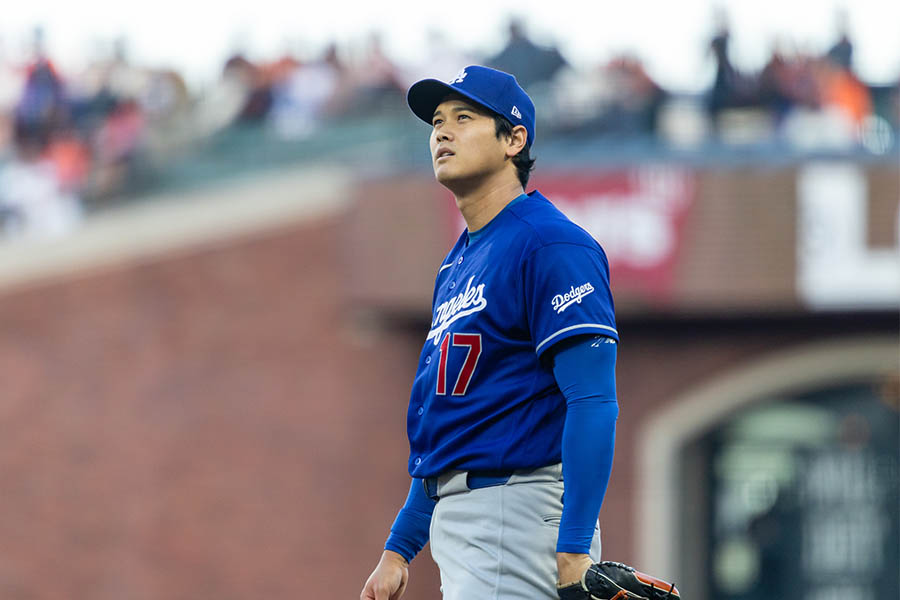 ジャイアンツ戦で好投も報われず、連続出塁記録も止まったドジャースの大谷翔平【写真：アフロ】