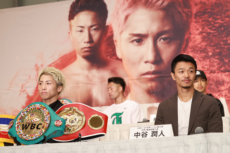 この日の会見に並んで出席した井上尚弥（左）と中谷潤人【写真：山口比佐夫】