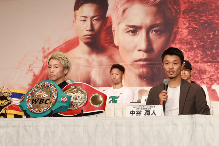世界スーパーバンタム級4団体統一タイトルマッチで対戦する井上尚弥（左）と中谷潤人【写真：山口比佐夫】