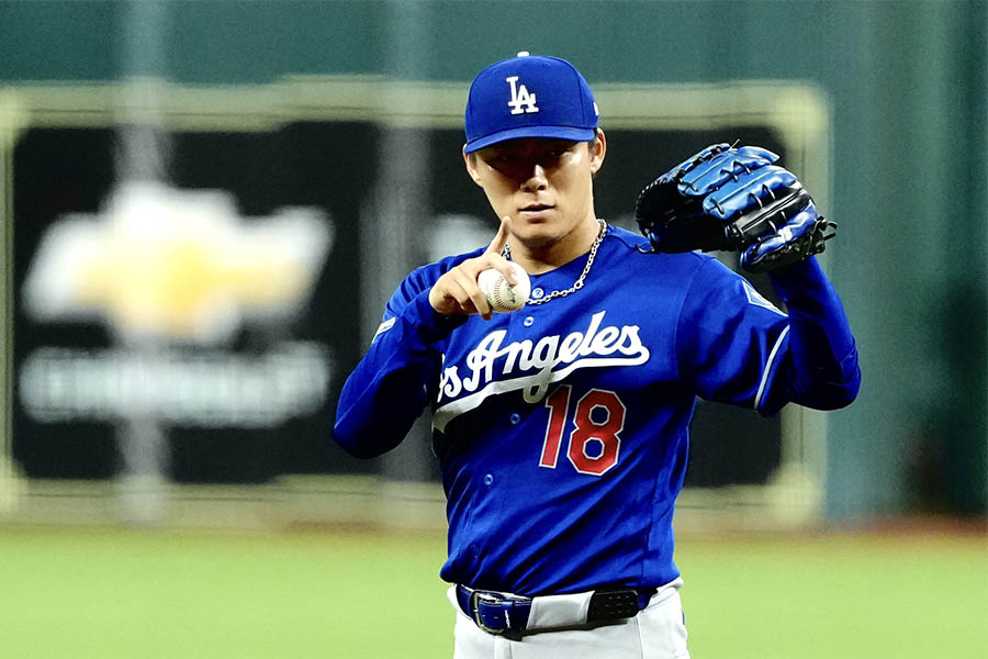 敵地アストロズ戦で先発登板しているドジャースの山本由伸【写真：黒澤崇】