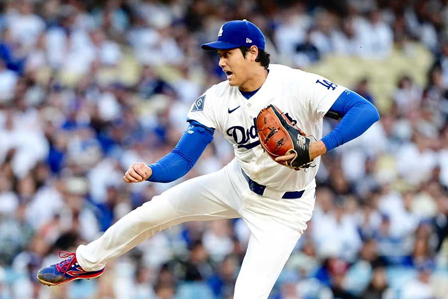 本拠地ジャイアンツ戦に先発登板したドジャースの大谷翔平【写真：黒澤崇】