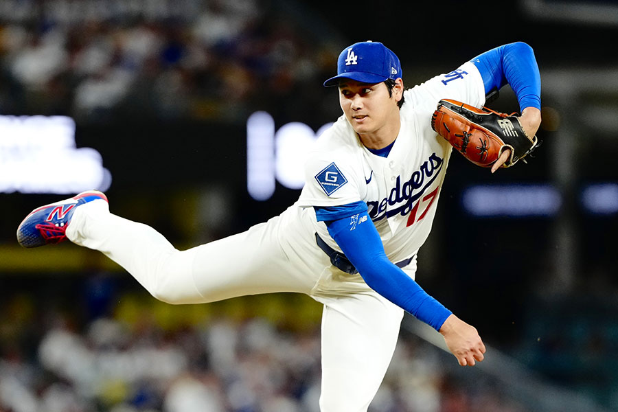ジャイアンツ戦に先発登板したドジャースの大谷翔平【写真：黒澤崇】
