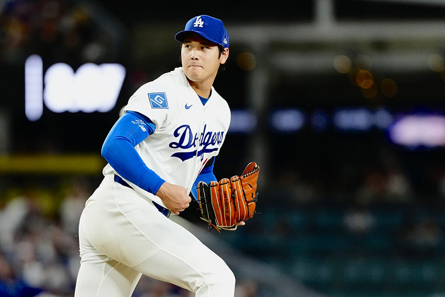 本拠地ジャイアンツ戦に先発登板したドジャースの大谷翔平【写真:黒澤崇】