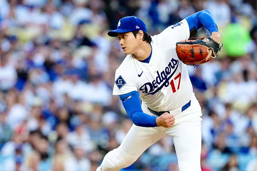 本拠地ジャイアンツ戦に先発登板したドジャースの大谷翔平【写真：黒澤崇】