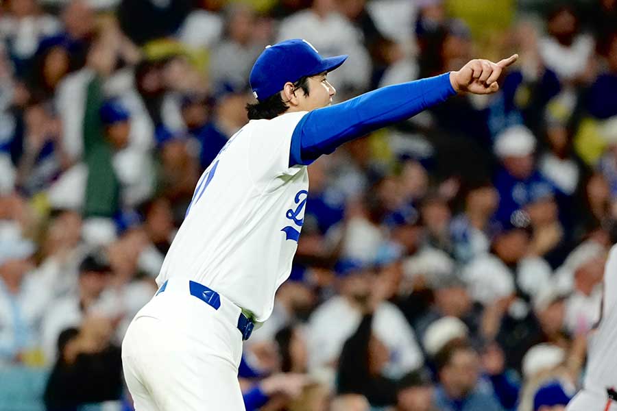 本拠地ジャイアンツ戦に先発登板したドジャースの大谷翔平【写真：黒澤崇】